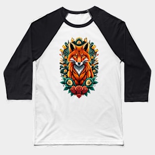 Fox and flowers tattoo style 15 Baseball T-Shirt